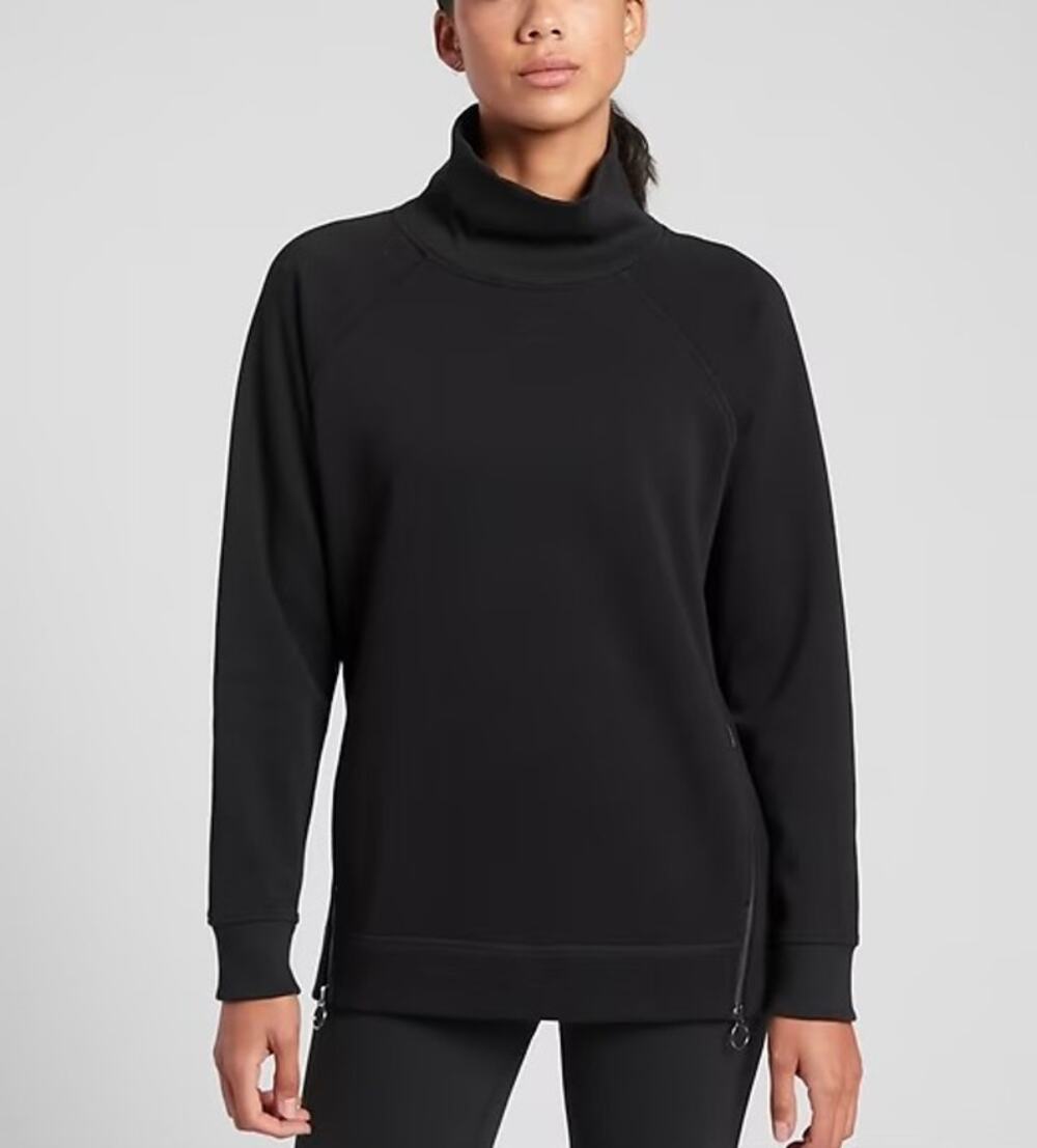 ATHLETA Cozy Karma Funnel Neck Zipper Side Sweatshirt Black Small S